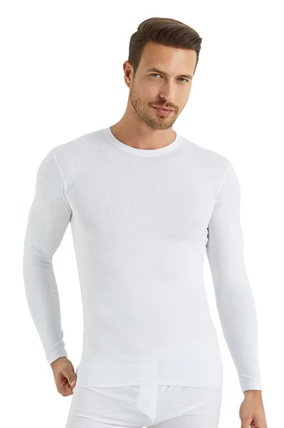 Uzun Kollu Tişört Regular Fit Beyaz Erkek Bisiklet Yaka %100 Pamuk Arma Yıldız 1189