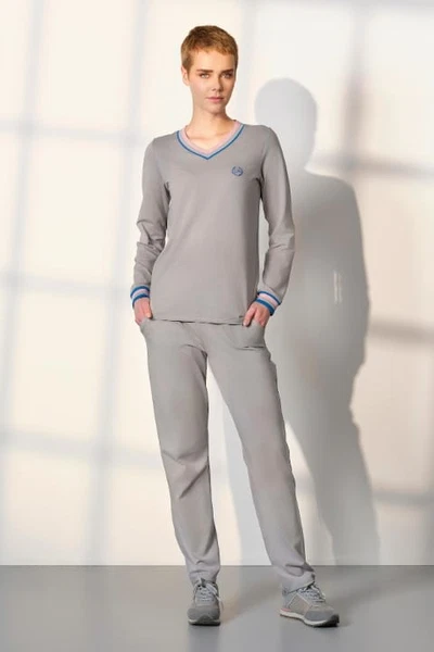 V Yaka Kadın Gri Cepli Pijama Takımı Doreanse 25K4044