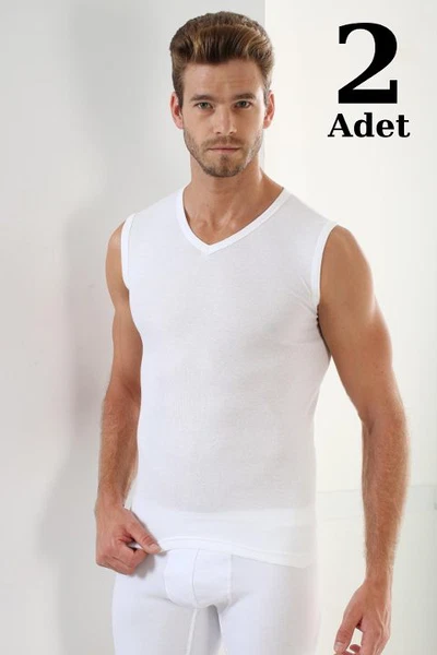 V Yaka Ribana Beyaz Kolsuz Atlet 2'li Paket Arma Yıldız 1115 - 2 ADET
