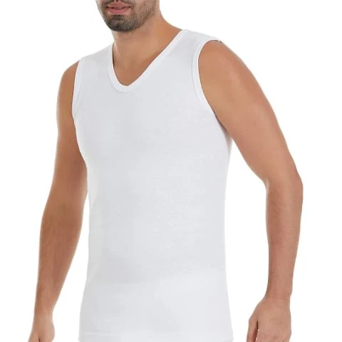 V-Yaka Ribana Pamuk 3'lü Paket Beyaz Sıfır Kollu Erkek Atlet Yıldız 22