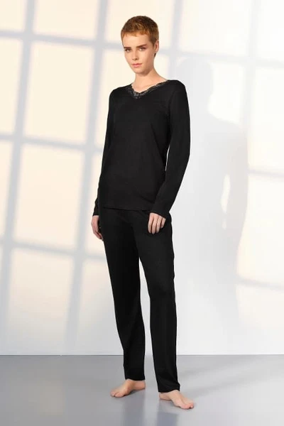 Viskon Siyah Dantel Yaka Kadın Pijama Takımı Doreanse 25K4036