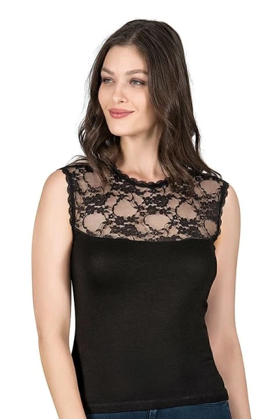 Viskon Yakası Dantelli Premium Sıfır Kol Örme Kadın Bluz Özkan 7365