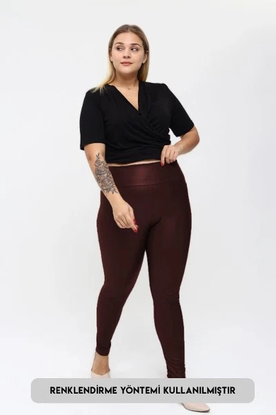 Deri Yüksek Bel Battal Beden Uzun Kadın Tayt Vogsing 576