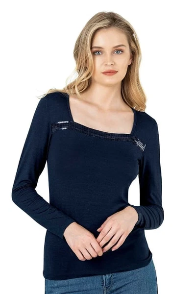 Worteks Viskon Kumaş Esnek Rahat Yakası Pul Nakışlı Uzun Kollu Bluz Özkan 7429