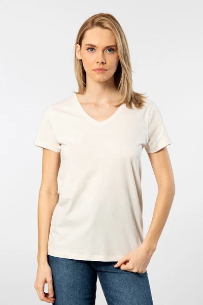 Pamuklu Wtshirt Venice Kısa Kollu V Yaka Kadın Tshirt