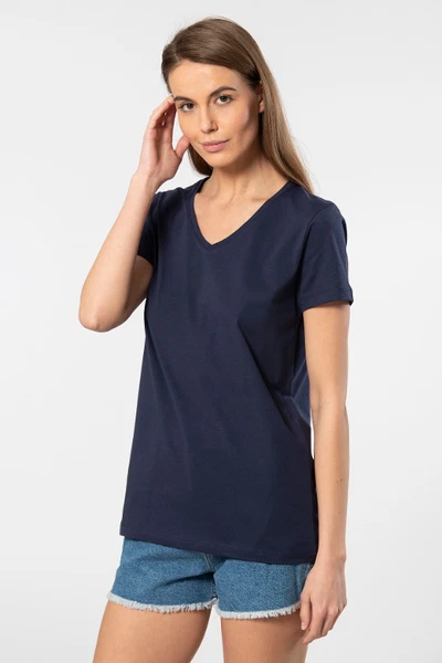 Lacivert Kısa Kollu V Yaka Wtshirt Venice Kadın Tshirt