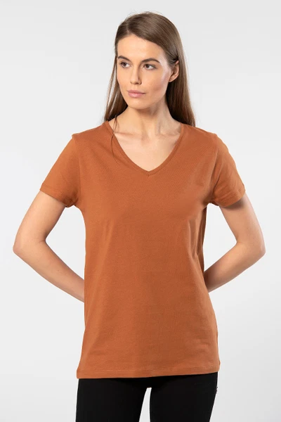 Pamuklu V Yaka Wtshirt Venice Kadın Tshirt