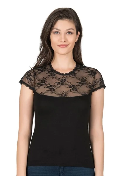 Yakası Dantel Premium Viskon Kısa Kollu Örme Kadın Bluz Özkan 7371