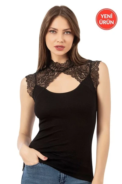 Yakası Sırtı Dantel Viskon Kaşkorse Detaylı Esnek Örme Kadın Atlet Bluz Özkan 27055