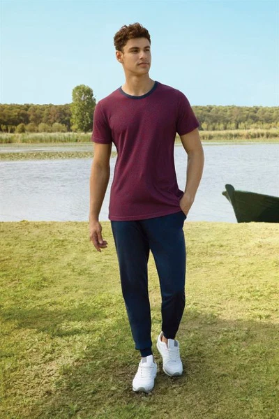 Yanları Cepli Bisiklet Yaka Desenli Bordo Erkek T-Shirt Pijama Takımı Doreanse 4863