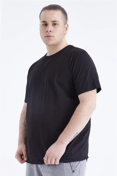 %100 Pamuk Büyük Beden Erkek Siyah Bisiklet Yaka Tişört Arma Yıldız 9143