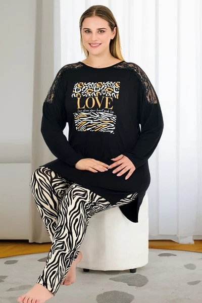 Zebra Desenli Uzun Kollu Büyük Beden Viskon Kumaş Pijama Takımı Lady 11392