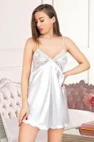 Dantelli Saten İp Askılı Kadın Gecelik Miss Laris 2088 Ekru detay görünüm