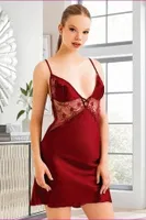 Sırt Çapraz Askılı Saten Kısa Gecelik Miss Laris 2104 Bordo