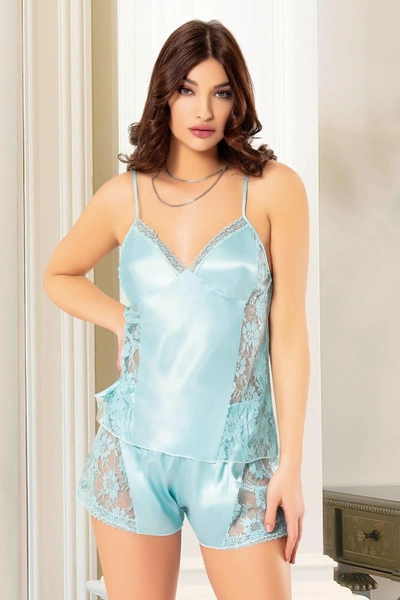 Turkuaz Saten Şort Pijama Takımı Miss Laris 3053