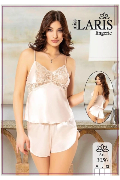 Tantelli İnce Askılı Mini Şort Kadın Pijama Takımı Miss Laris 3056