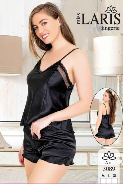 Fırfırlı Saten İnce Askılı Şort Pijama Takımı Miss Laris Gecelik 3089