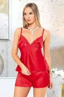 Kırmızı İnce Askılı Saten Şort Pijama Takımı Miss Laris 3092 Kırmızı detay görünüm
