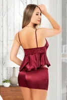 Dantelli Bordo Kadın Şort Pijama Takımı Miss Laris 3094 Bordo detay görünüm