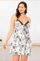 Çiçekli Çapraz Askılı Büyük Beden Fantazi Gecelik Miss Laris 4011 Ekru