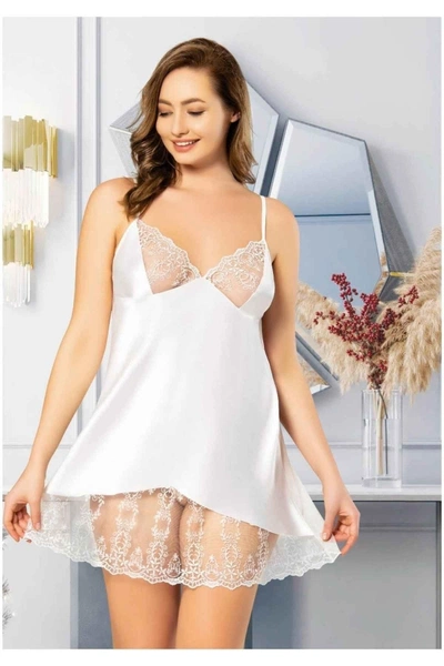 Büyük Beden Transparan Saten Gecelik Miss Laris 4023
