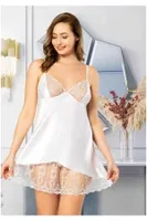 Büyük Beden Transparan Saten Gecelik Miss Laris 4023 Ekru