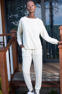 Vienetta Geniş Cepli Ekru Uzun Kollu Kadın Pijama Takım Vienetta 405057