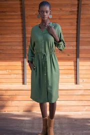 Vienetta Beli Büzgülü Uzun Kollu Yeşil Kadın Elbise Vienetta 405100