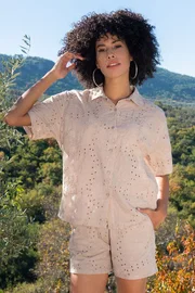 Anı Nakışlı Kısa Kollu Kadın Gömlek Şort Takım Anı 410065