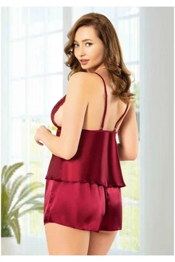 Miss Laris Bordo Dantelli Büyük Beden Şort Pijama Takımı Miss Laris 4221 - Alternatif Görünüm