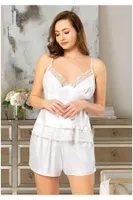Dantelli Büyük Beden Şort Pijama Takımı Miss Laris 4223 Beyaz detay görünüm