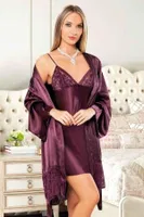 İp Askılı Saten Gecelik Sabahlık Takımı Miss Laris 5052 Bordo