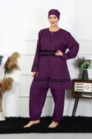 Ayarlanabilir Lastikli Büyük Beden Tesettür Mayo Mor Akbeniz 55015 Mor detay görünüm