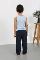 Sıfır Kol Erkek Çocuk Penye Pijama Takım Mavi Akbeniz 20439 Mavi farklı açı