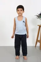 Sıfır Kol Erkek Çocuk Penye Pijama Takım Mavi Akbeniz 20439 Mavi görsel 4