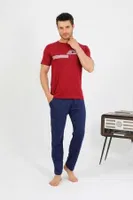 Erkek Pamuk Kısa Kol Pijama Takım Bordo Akbeniz 6875 Bordo