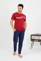 Erkek Pamuk Kısa Kol Pijama Takım Bordo Akbeniz 6875 Bordo detay görünüm