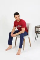 Erkek Pamuk Kısa Kol Pijama Takım Bordo Akbeniz 6875 Bordo farklı açı