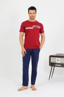 Erkek Pamuk Kısa Kol Pijama Takım Bordo Akbeniz 6875 Bordo görsel 4