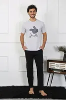 Pamuklu Sevgili Kombini Erkek Pijama Takımı Gri Akbeniz 50126  gri erkek detay görünüm