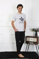 Pamuklu Sevgili Kombini Erkek Pijama Takımı Gri Akbeniz 50126  gri erkek görsel 4