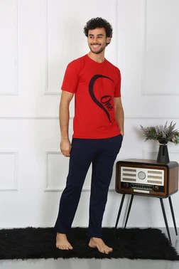 Akbeniz Erkek Pamuk Penye Sevgili Kombini Pijama Takımı Kırmızı Akbeniz 50128  - Alternatif Görünüm