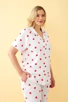 Gömlek Yaka Kalp Desenli Önden Düğmeli Büyük Beden Pijama Takımı Akbeniz 202515 Beyaz detay görünüm