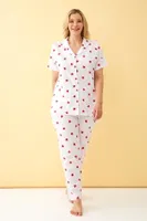 Gömlek Yaka Kalp Desenli Önden Düğmeli Büyük Beden Pijama Takımı Akbeniz 202515 Beyaz farklı açı