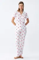 Beyaz Kırmızı Kalpli Önden Düğmeli Pijama Takımı Akbeniz 2787  Beyaz
