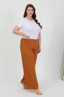 Büyük Beden Beli Lastikli Bürümcük Kadın Pantolon Akbeniz 210076 Kiremit