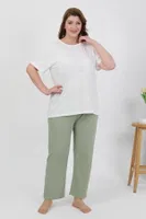 Büyük Beden Kısa Kol Penye Pijama Takımı Beyaz Akbeniz 202510 Beyaz detay görünüm