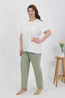 Büyük Beden Kısa Kol Penye Pijama Takımı Beyaz Akbeniz 202510 Beyaz görsel 4