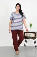 Kısa Kollu Büyük Beden Penye Kadın Pijama Takımı Akbeniz 202505 Mavi