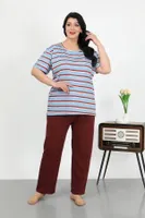 Kısa Kollu Büyük Beden Penye Kadın Pijama Takımı Akbeniz 202505 Mavi detay görünüm